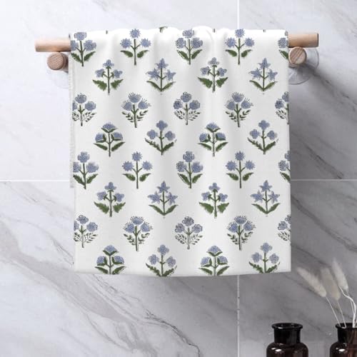 Sorktse Blue Sage Green Floral Kitchen Towels Vintage Block Print Dish Towel 16×24 Inch Soft Absorbent Spring Summer Flowers Hand Cloths Decorative for Kitchen Drying Set of 2 — view 5