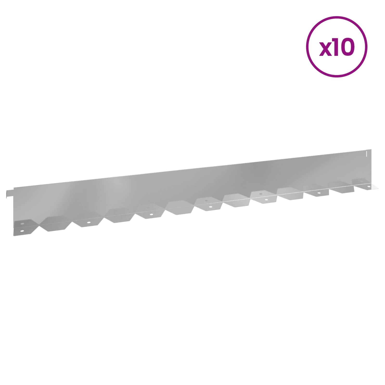 Lot de 10 bordures de pelouse en acier argenté 102 x 10 x 4 cm