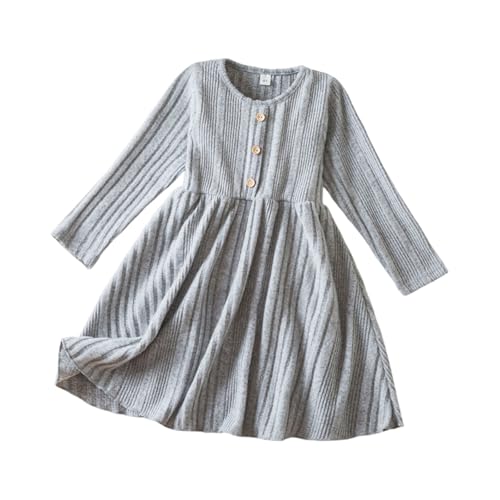 Geripptes Strickkleid für Mädchen, langärmelig, Knopfleiste...