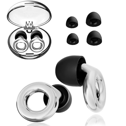 Ear Plugs for Sleep Noise Canceling Earbuds for Sleeping 28db Noise Cancelling Ear Protection for Concerts with Case + 4pcs Ear Tips Reusable Soft Silicone Earplugs for Concerts,Snoring(Silver Plated)