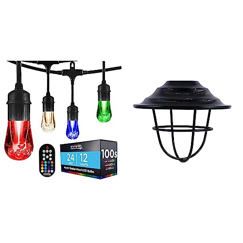 Enbrighten Premium Color Changing String Lights, 24Ft Black Cord, 37791 & Café Add-On Accessory Lens Shades, Oil-Rubbed Bronze Finish Lens Shades, Easy-To-Install, 35877, 6 Count #TOP14