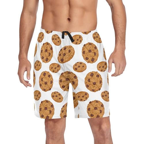 Ollabaky Pajama Shorts for Men Chocolate Chip Cookies Men's Pajama Bottoms Sleep Shorts Lounge Wear Pjs with Pocket, M