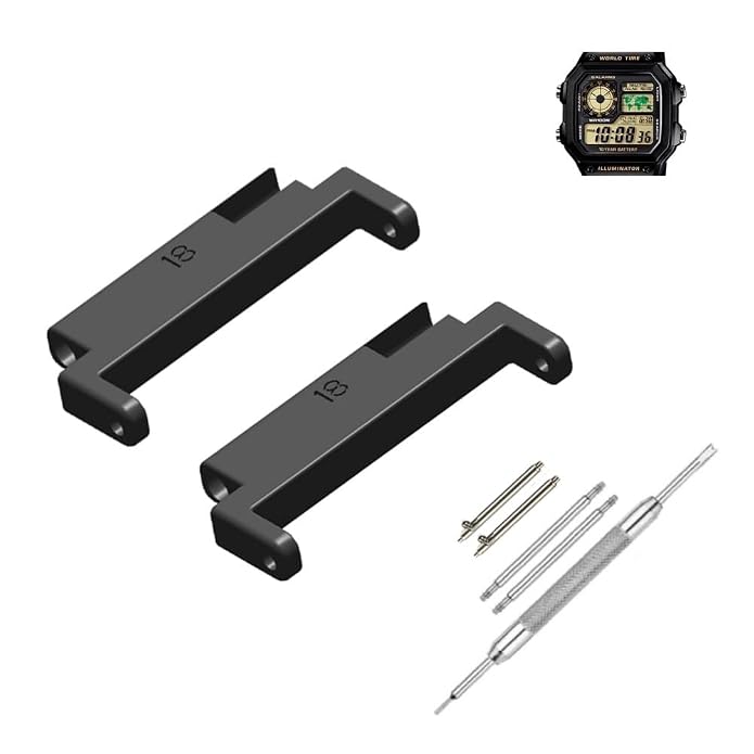 Lineon 18mm to 22mm Adaptor (Connector) Specially Compatible With CASIO Royale ae1200, DW-291H, F-91W, F91W, AE-1400wh, A168WA, SGW-300, W-218H, AE-1000w, A158wa with Tool and Pins