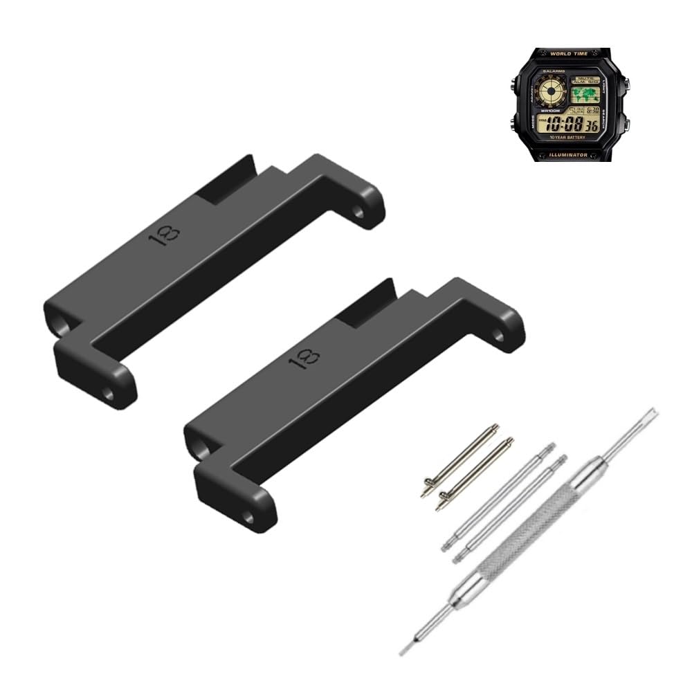 Lineon 18mm to 22mm Adaptor (Connector) Specially Compatible With CASIO Royale ae1200, DW-291H, F-91W, F91W, AE-1400wh, A168WA, SGW-300, W-218H, AE-1000w, A158wa with Tool and Pins