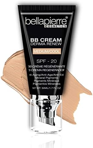 bellapierre BB Cream with SPF 20 - Tinted Sunscreen, Concealer, Foundation, & Moisturizing Face Cream | New & Improved Formula + Pump Top Applicator | Non-Toxic & Paraben Free | 1.7 Oz - Medium Cool