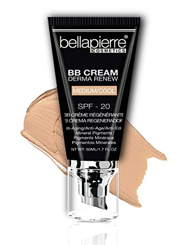bellapierre BB Cream with SPF 20 - Tinted Sunscreen, Concealer, Foundation, & Moisturizing Face Cream | New & Improved Formula + Pump Top Applicator | Non-Toxic & Paraben Free | 1.7 Oz - Medium Cool