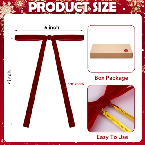 Image of 24 Pcs Burgundy /Wine Dark Red Velvet Bows Ornaments for Christmas Tree, Vintage Velvet Christmas Bows Tree Decorations, Indoor Home Decor for Wreath Mantle Gift Wrap Holiday Decor, 3 /8'' W, 5 * 7 inch