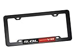 BLACK CARBON FIBER Look LICENSE Plate Tag FRAME with RED BLACK 5.0L COYOTE V8 Aluminum Emblem Badge Nameplate Hood Trunk Fender Car Truck Auto Swap for Ford Mustang GT Boss Falcon F-150 F150 09 10 11 12 13 14 15 2009 2010 2011 2012 2013 2014 2015