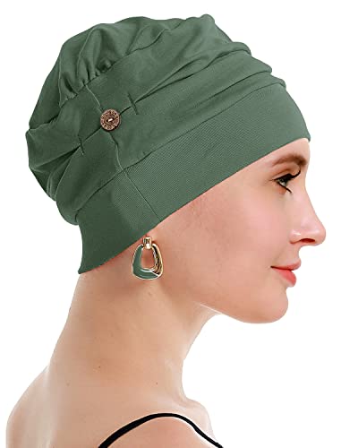 osvyo Couvre-chef chimio pour femme Cancer perte de cheveux – Couvre-chef léger en coton, Olive clair, Taille unique – vue 4