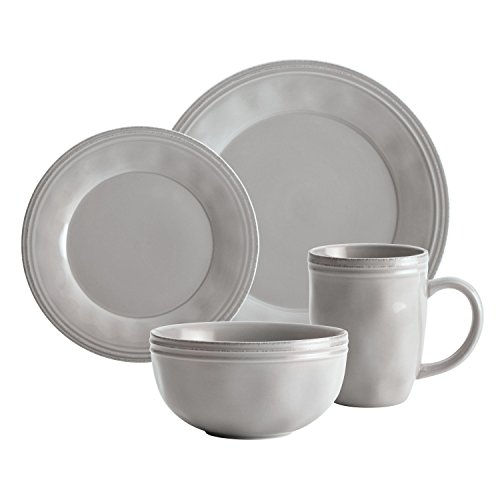 Rachael Ray Cucina Dinnerware 16-Piece Stoneware Dinnerware Set, Sea -Salt Grey #TOP2