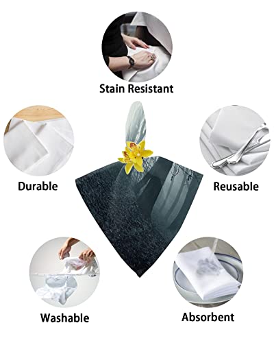 Cloth Napkin, Gothic Forest Absorbent Linen Napkins Reusable Washable Halloween Fog Path Kitchen Table Napkin Cloth Cocktail Napkins For Weddings Party 8 Packs 20 X 20 In #TOP5