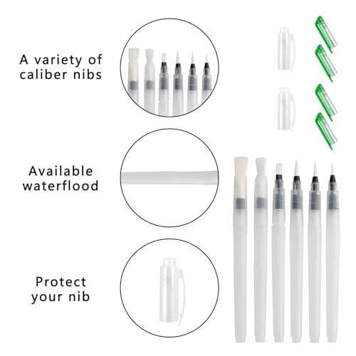 Wasserpinsel,6 Stück Wassertankpinsel,Wasserstift,Wasserstifte Für Kinder,Wasserstifte,Wasserpinsel Mit Tank,Watercolor Brush Pen Mit Befüllbarer Wassertank Für Malerei, Kolorierung Und Kalligraphie