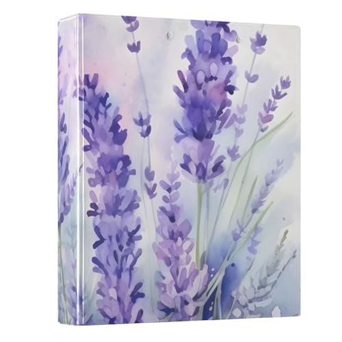 Image of 3 Ring Binder Purple Lavender Flower 1.5 inch Binders Three Ring Binders with Clipboard Fit 8.5'' x 11'' Paper 3 Interior PVC Clear Pockets for Office Supplies