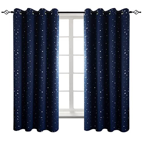 Image of BGment Kids Blackout Curtains for Bedroom - Grommet Thermal Insulated Room Darkening Silver Star Printed Curtains for Living Room, Set of 2 Panels (52 x 63 Inch, Navy Blue)