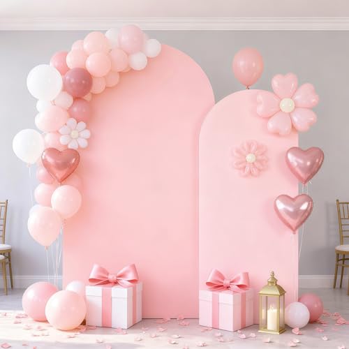 2 Set-7.2FT, 6FT Pale Pink Arch Backdrop Cover,Spandex Fitted Wedding Arch Stand Covers Round Top Chiara Arch Backdrop Stands Cover for Birthday Party Banquet Photo Background Decoration