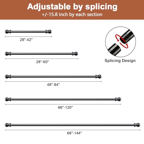 Double Curtain Rod 28-42 Inch, 1 Inch Heavy Duty Adjustable Drapery Rod Set with Brackets, Decorative Curtain Rod for Sheer,Blackout Curtains, for Kitchen Bedroom Living Room Windows -Black by CALCHELE - Image 7