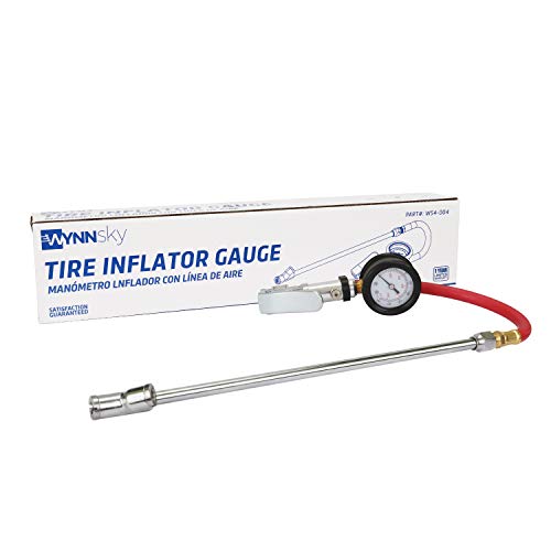 Wynnsky Tire Inflator With Tire Pressure Gauge, Extended Straight-On Air Chuck With 12 Inch Rubber Air Hose #TOP1