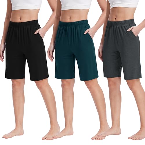 MoFiz Pjs 3-Pack Soft Sleep Shorts for Women Pajama Lounge Bottoms Lightweight Sleeping Yoga Short Pants 3T-C 2XL