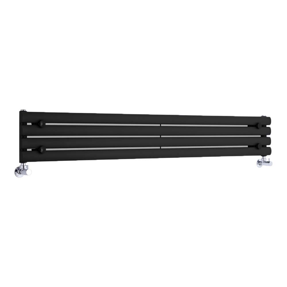 Milano Aruba Black Horizontal Single Oval Panel Radiator - 236mm x 1600mm
