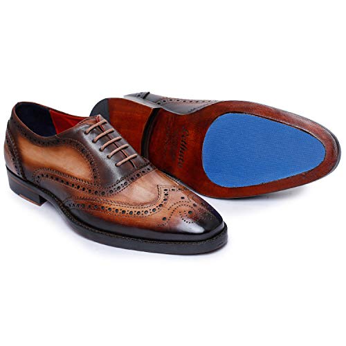 Lethato Wingtip Brogue Oxford Handcrafted Men's Genuine Leather Lace up Dress Shoes- Brown - Thumbnail 2