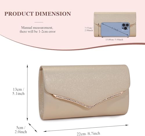 BAICLES Women's Evening Clutch Bag Ladies Chain Envelope Clutches Elegant Bridal Handbag Women Wedding Bags Girls Small Shoulder Bag with Detachable Chain Strap for Party Prom Cocktail
