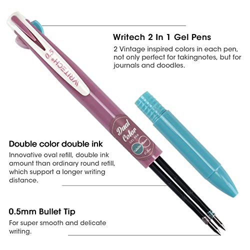 Writech Retractable Gel Ink Pens: Multi Colored 2 In 1 Colorful Click Pen Assorted Color 8Ct Extra Fine Point Tip 0.5Mm Journaling Smooth Writing Note Taking Coloring No Bleed & Smear & Smudge #TOP2