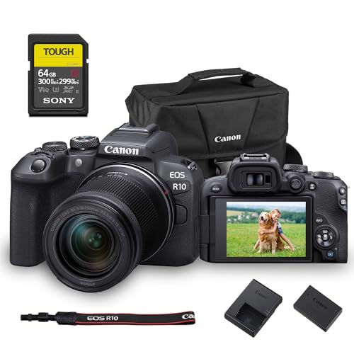 Canon EOS R10 Mirrorless Camera with RF-S 18-150mm Lens – 24.2MP APS-C Sensor, 4K 60p Video, Dual Pixel AF II, Compact Travel-Friendly Design (5331C016) + 64GB Memory Card + Shoulder Bag