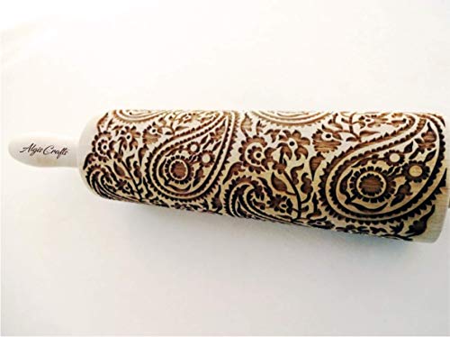 Paisley Embossing Rolling Pin Paisley Pattern Laser Engraved For Embossed Cookies Gift For Mother Friend #TOP4
