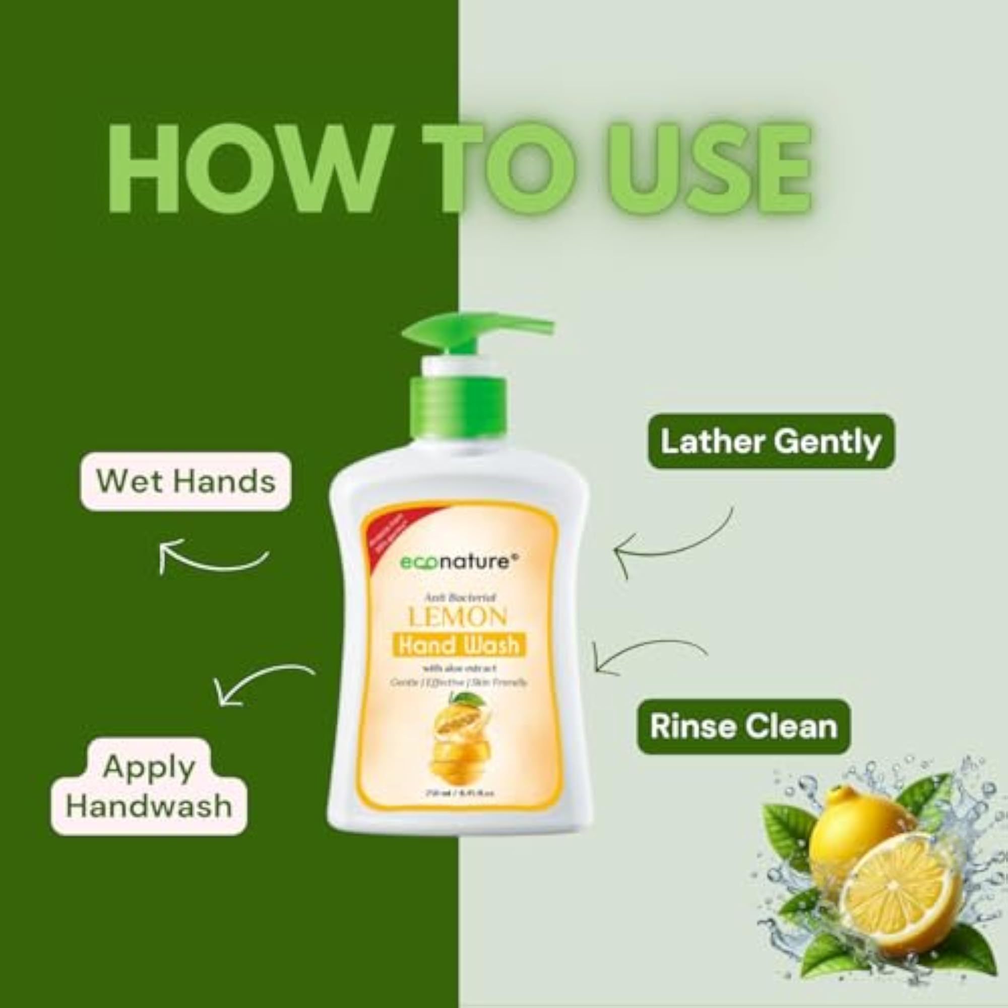 Econature Lemon Hand Wash with Aloe Extract, Pack of 2