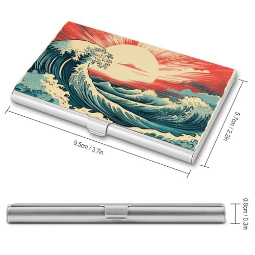 Vintage Surf Sea Waves with Sun Business Card Holder Alloy Multi Wallet Credit Card ID Pocket Name Case2