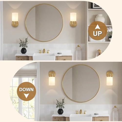 Image of 2-Pack, 1-Light Vanity Lights, Brushed Gold Bathroom Light Fixture with Textured Milky White Glass Shade, E26 Modern Vanity Lighting Fixture for Bathroom Wall Sconce