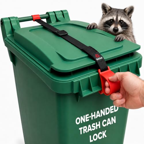 Classic Trash Can Lock Strap (Bin Not Included) – The ONLY One with The Handle! Keep Hands Clean. No Drilling - No Tools. Trash Can Lid Lock Security