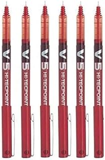 Pilot BX V5 Red Hi-Tecpoint Extra Fine Rollerball Pens 0.5mm Nib Tip| 6 Pack