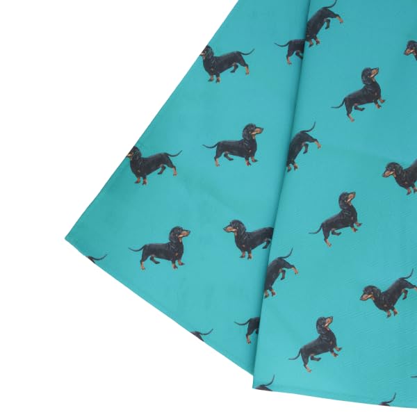 Tracey Cooper Sausage Dog Tea Towel, Teal, 100% Cotton, Hand Illustrated, Made in UK
