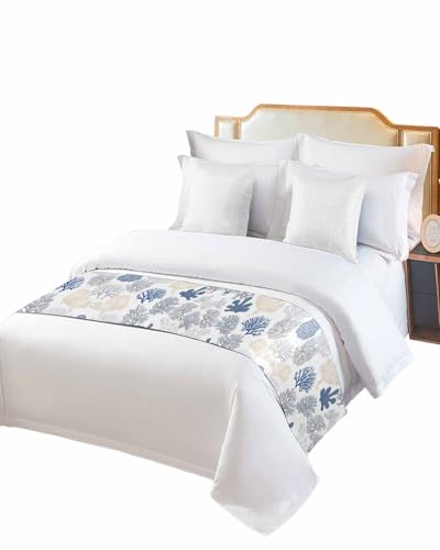 Twin Bed Runner Abstract Coral Summer Ocean Bedding Runner Scarves Decorative Bed Scarf, Summer Coastal Animals Soft Bedding Scarf for Bedroom Hotel Wedding 71x20in