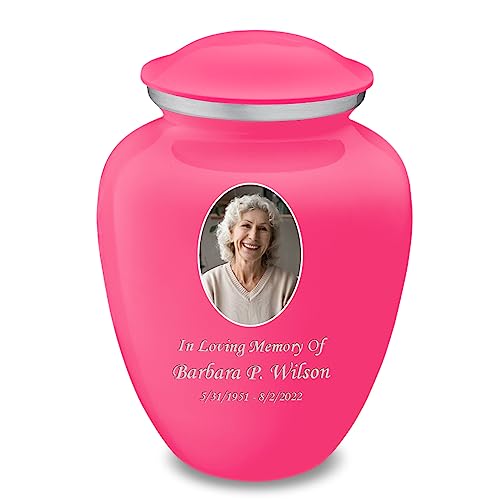 Image of Geturns - Adult Cremation Urns for Human Ashes I Large Bright Pink Photo Funeral Urn for Female and Male I 200 lbs