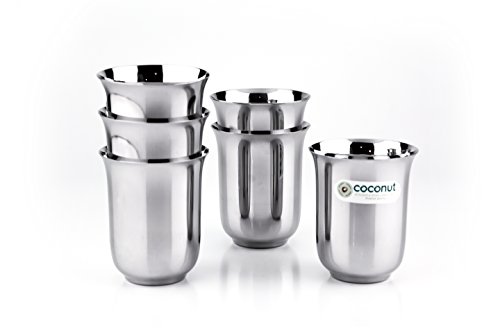 coconut Stainless Steel - Glass | for Home, Office & Restaurant Drinkware Ideal for Serving Lassi, Chaas, Water, Juice & Lemonade Pack of 6 (Capacity-300ml Each)