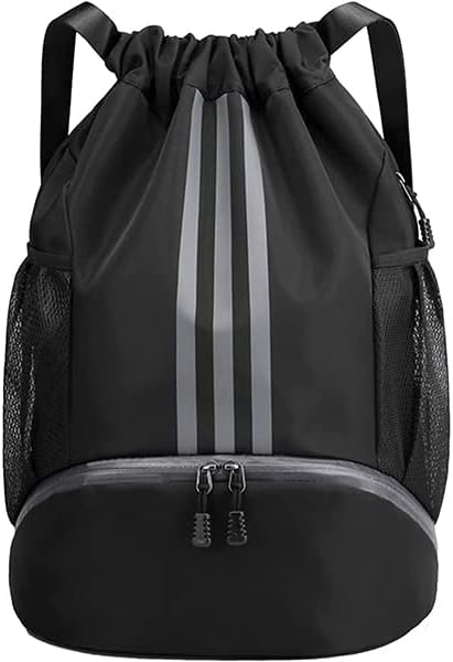 THE WHITE SHOP Youth Soccer Bag, Boys Girls Soccer Backpack,Drawstring Basketball Bag,Waterproof Football & Volleyball Backpack, Sports Bag(Black L)