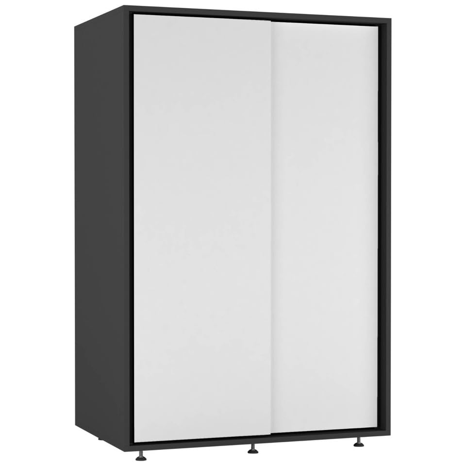 URBNLIVING 120cm 2 Sliding Door Wardrobe, Freestanding Bedroom Closet with Hanging Rail & Durable Feet, Engineered Wood Storage Cupboard for Kids Room, Nursery or Small Spaces