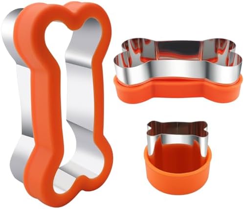 Dog Cookie Cutters Set 3 Piece -3 Different Sizes Of Dog, Bone, and Paw Print Cookie Mold Dog Bone Cutters Stainless Steel Shaped Cutters for Homemade Treats,Cakes and Cookies