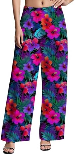 Zhyaj Women's Wide Leg High Waisted Pants Printed Baggy Trousers Relaxed Fit Streetwear Casual Lounge for Spring Fall