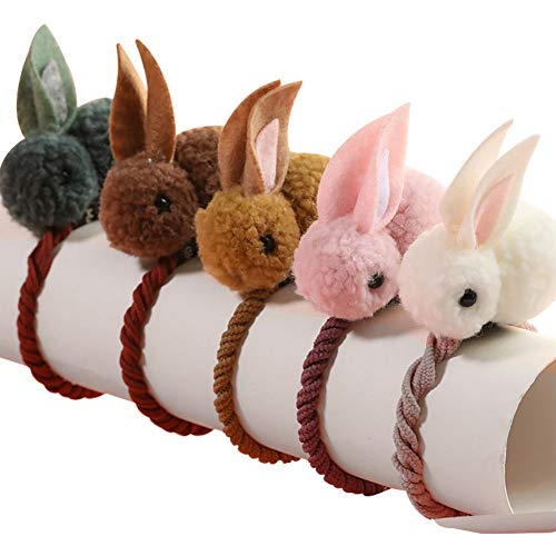 Aysekone CQY000554 5 Pack Stuffed Rabbit Style Hair Bands Hair Scrunchies Hair Elastics Ties Ropes Felt Plush Bunny Ponytail Holders thumb #5