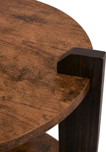 Image of Shoper cart Round End Table with 2-Tier Storage Shelf, Room Decoration Items for Bedroom, Side Tables for Bedroom, Home Decor for Living Room, Walnut Wood Top with Black Wooden Legs, 30x36 cm