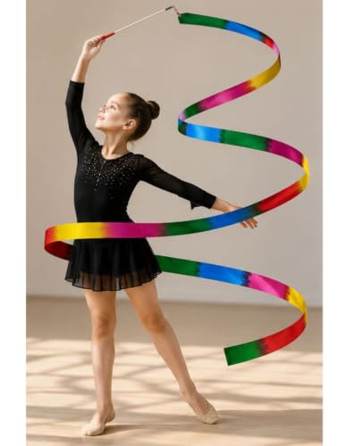 Image of BookMyCostume Gymnastic & Rhythmic Dance Ribbon Wand Collection - 2-Meter Ribbon Sticks - Ideal for School Sports Day & Gymnastic Training - Fancy Dress Costume Accessories for Kids, Teens & Adults