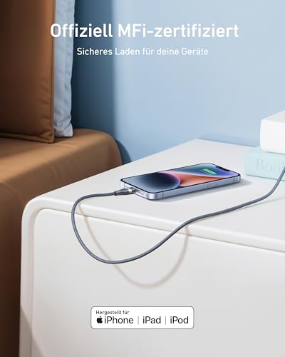 Anker USB C Lightning Kabel, Upcycled-Flechtgewebe USB C auf Lightning Kabel 180cm, ultra-schnelles Ladekabel für iPhone 14/13/12/11 Serie und mehr 6