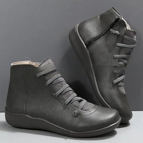 Ankle Boots for Women Side Zipper Low Heel Ankle Booties Arch Support Lace up Boots Comfortable Slip On Flats2