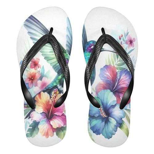 Burbuja Hummingbird Tropical Flowers Flip Flops for Women Men, Soft Thong Sandals Rubber Slippers for Pool Beach Essentials
