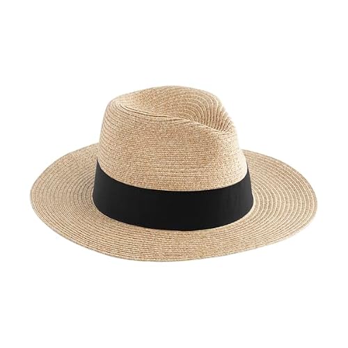 Image of Beechfield Straw Fedora – Natural/Black, Handmade Paper Straw Hat with Unisex Styling, Removable Grosgrain Band, Polyester Sweatband, L/XL, Made for Personalisation, Fedora Hats for Women