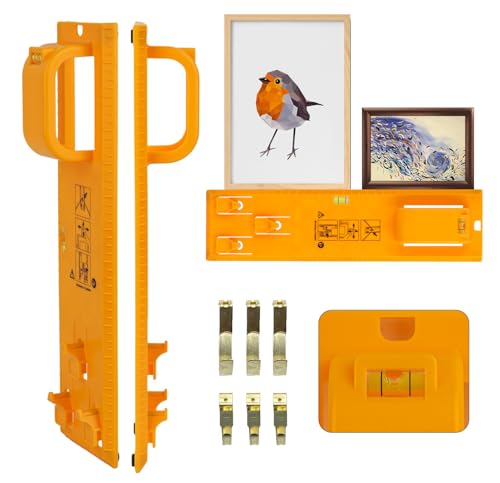 Image of Upgraded Picture Hanging Kit with 20 Hook Sets (Holds 5-30 lbs), Wall Hanger Tool with Bubble Level & Positioning Guide, Frame, Art, Photo Mounting Solution for Drywall, Brick, Wood