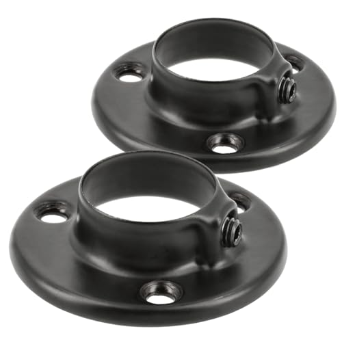 Wardrobe Rail Round Hanging Set Black Tube 25mm + End Bracket+ Black Screws Furniture Closet Clothes Hanger (2x Bracket ONLY)